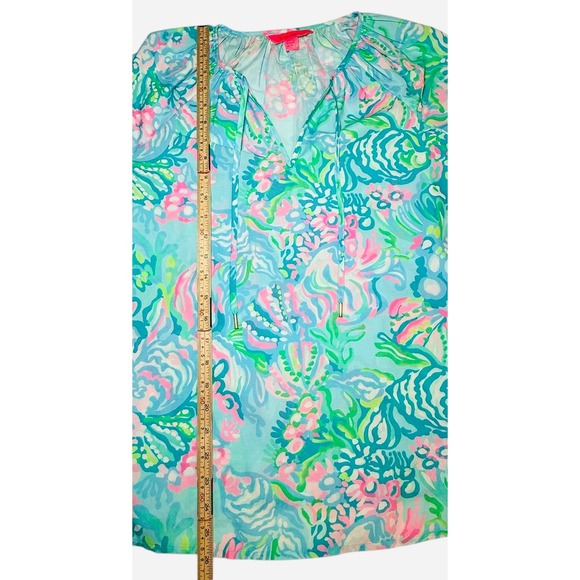 Lilly Pulitzer Blouse Womens Small Long Sleeve V-Neck Colorful Print Drawstrings - Picture 10 of 10